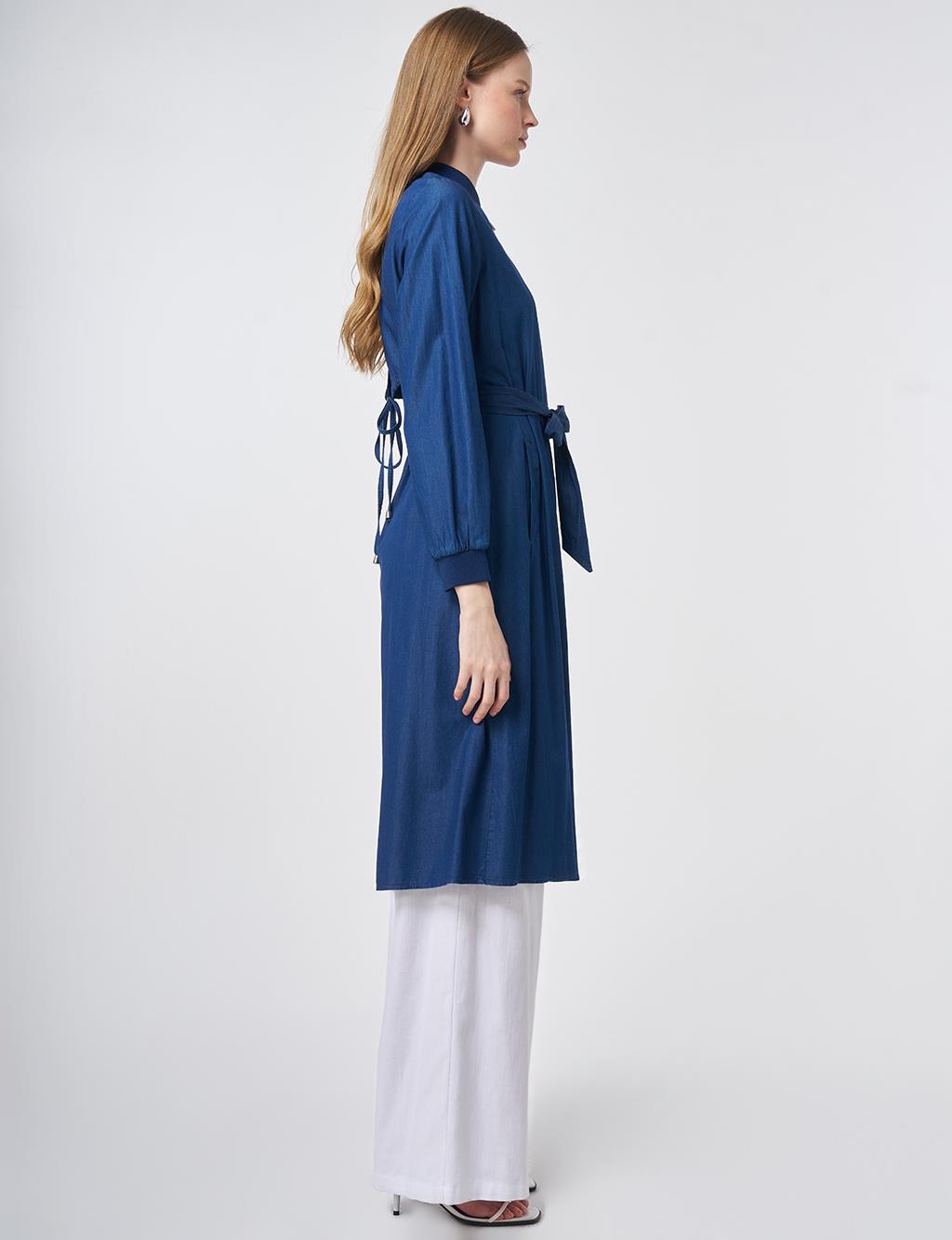 Rahat Kesim Yıkamalı Tunik İndigo