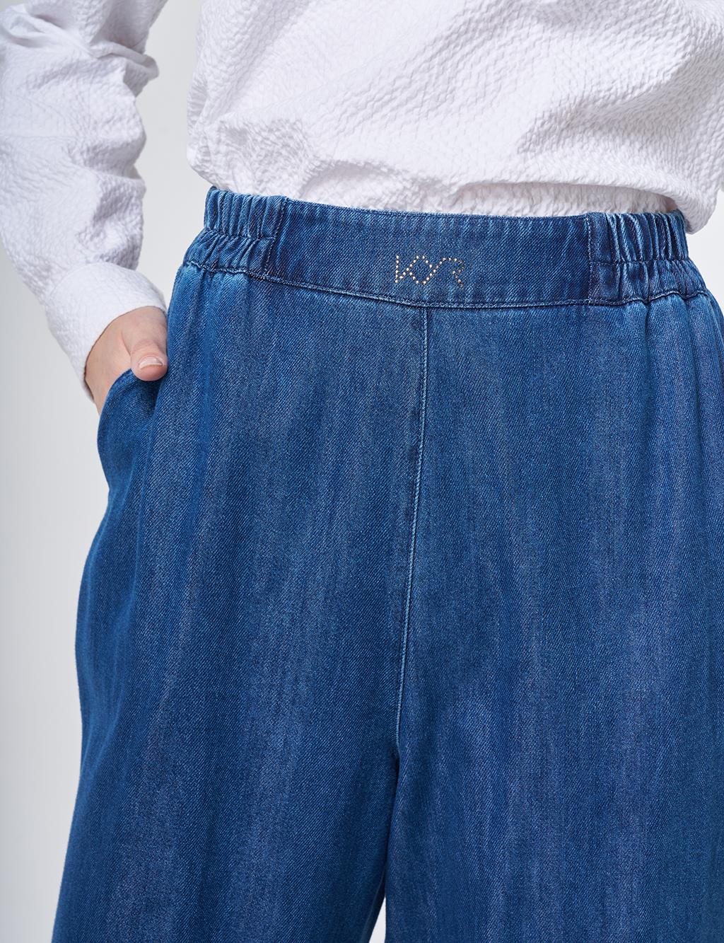 Washed Metallic Print Denim Trousers Blue