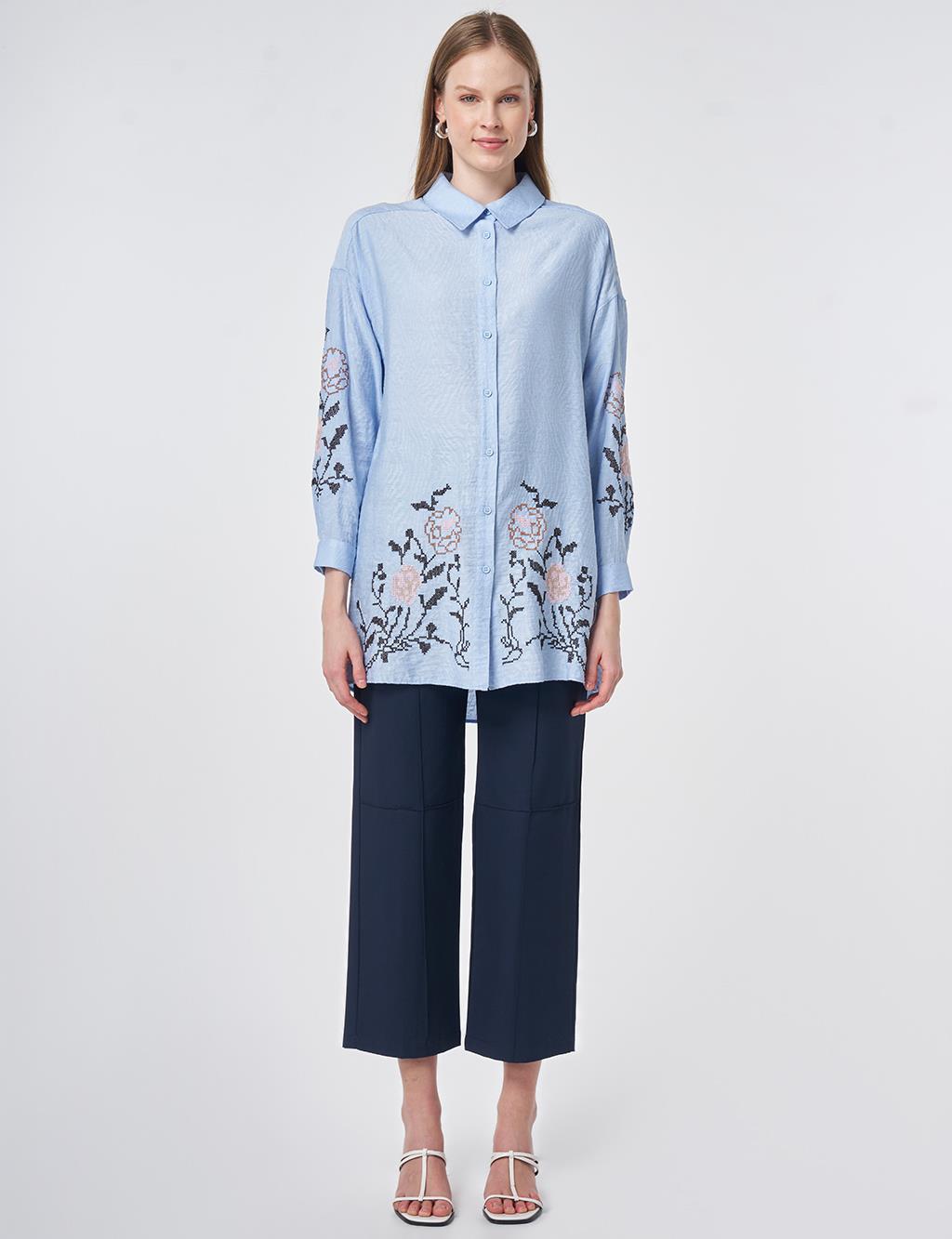 Etamine Embroidered Viscose-Cotton Tunic in Dust Smoke