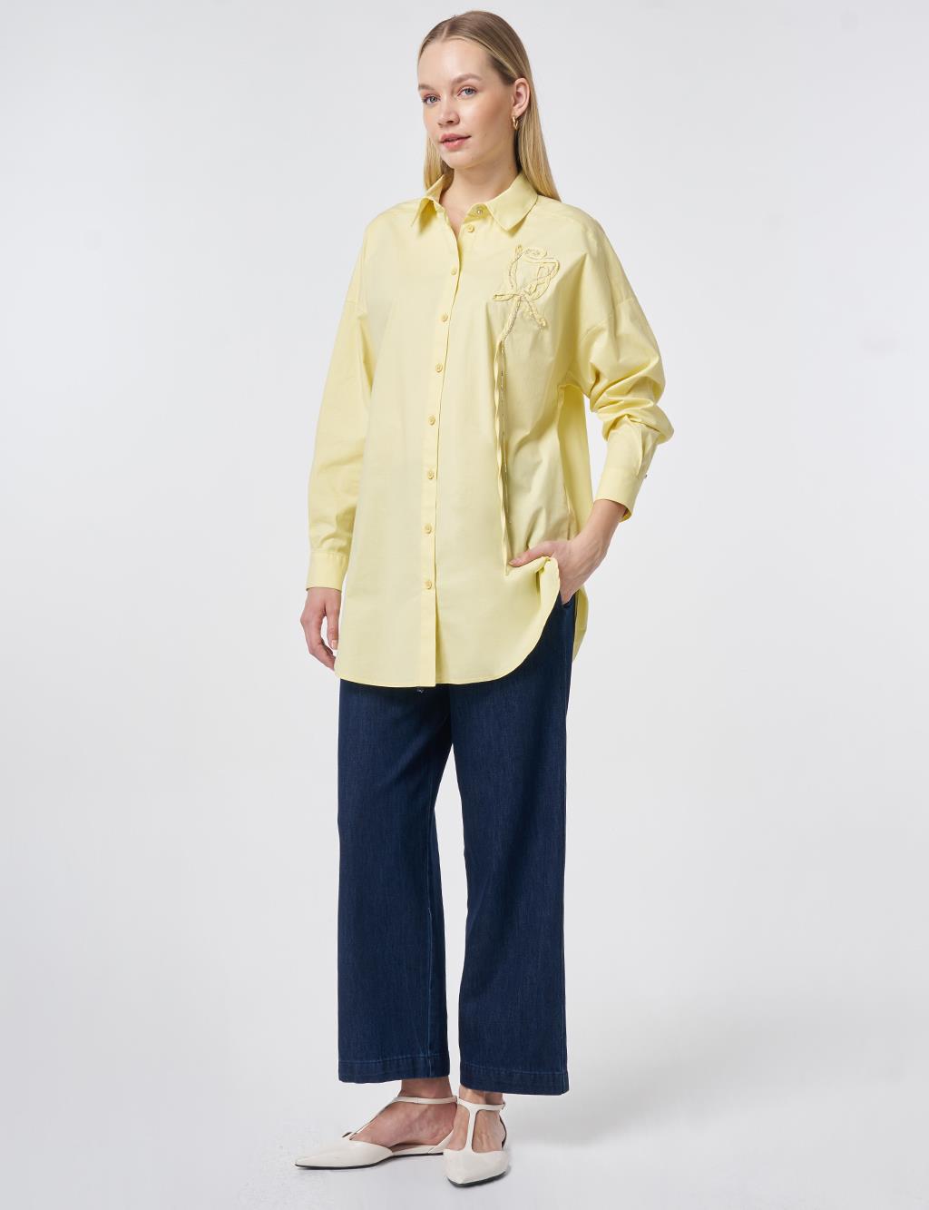 Stone Embroidered Cotton Tunic Lemon Yellow