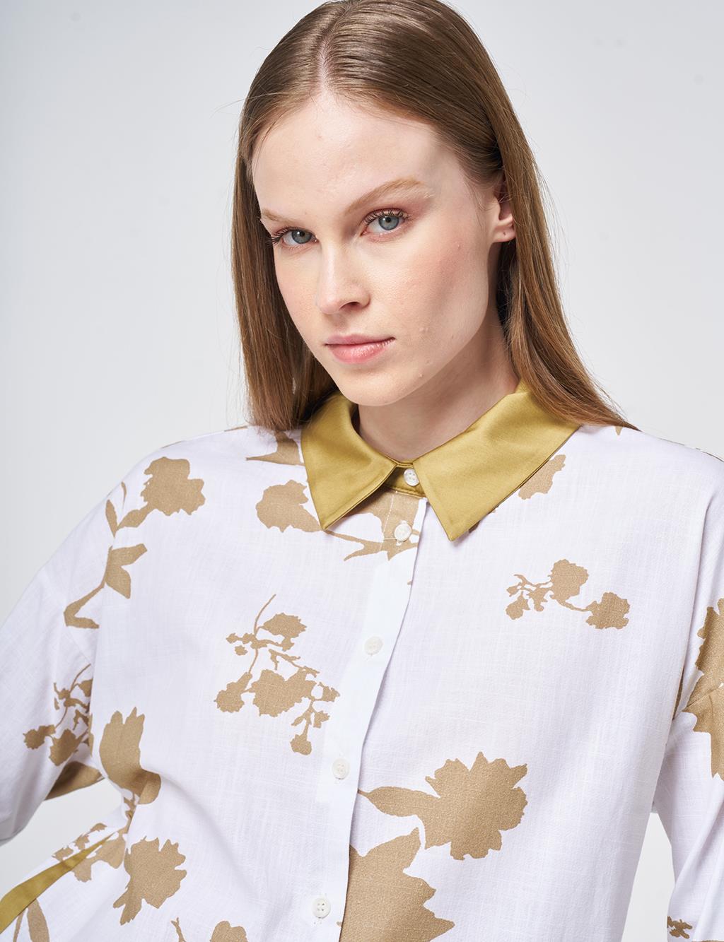 100% Cotton Leaf Pattern Tunic in Olive Green