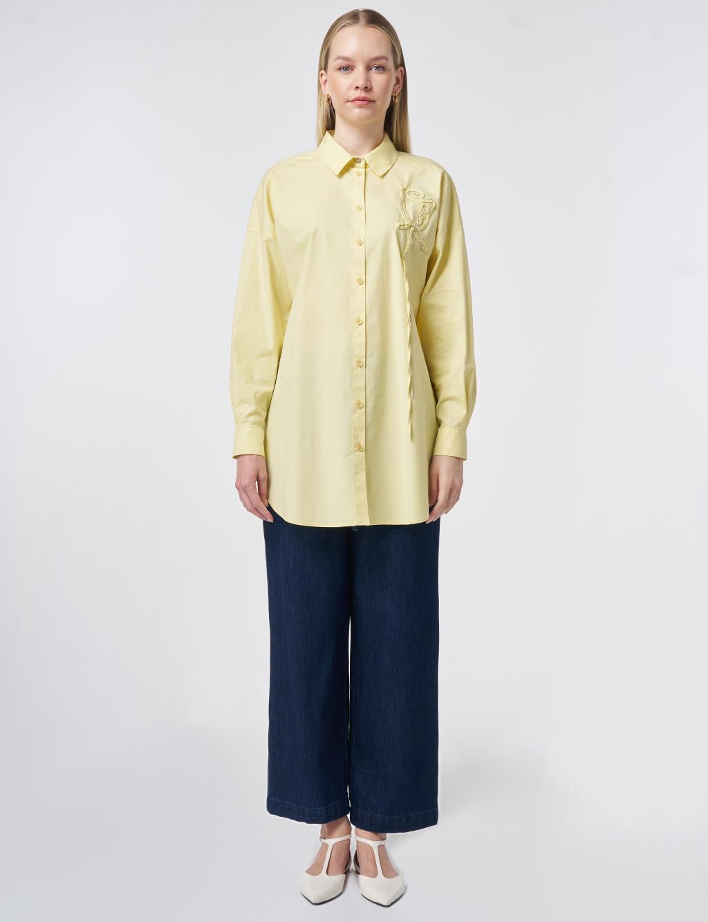 Stone Embroidered Cotton Tunic Lemon Yellow