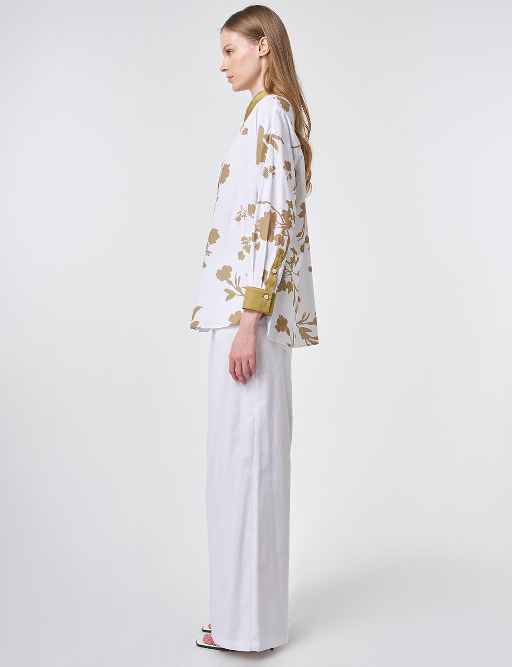 100% Cotton Leaf Pattern Tunic in Olive Green