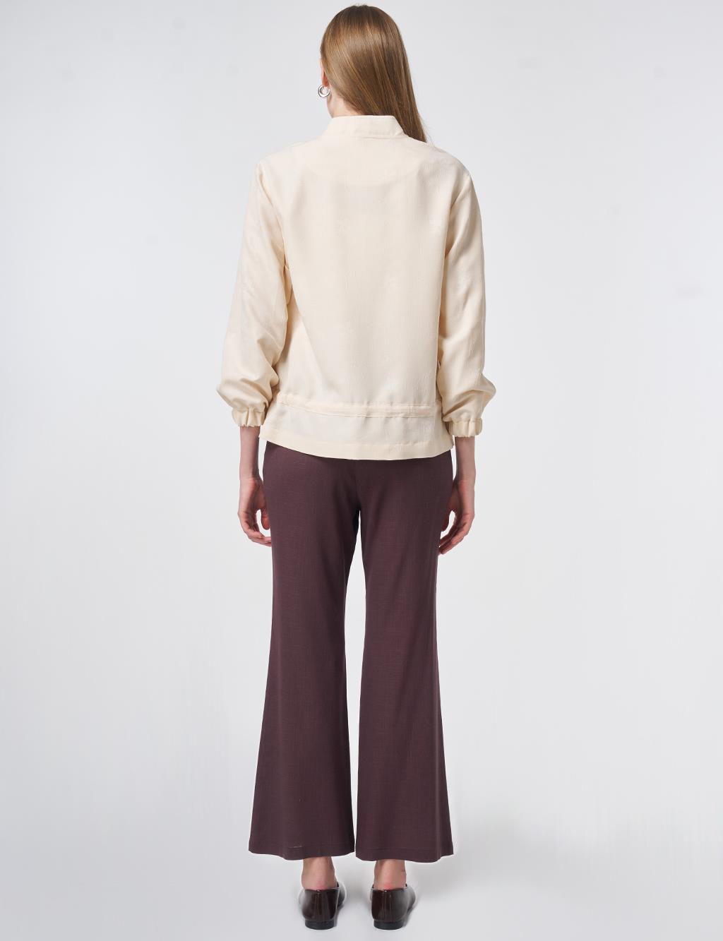 Cream Stand Collar Modal Jacket