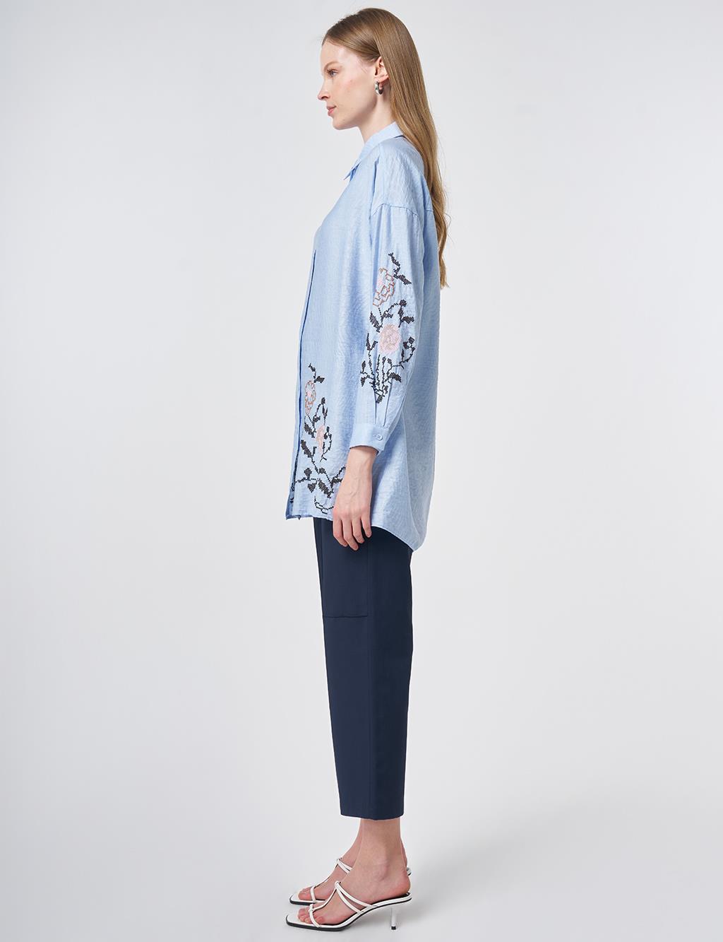 Etamine Embroidered Viscose-Cotton Tunic in Dust Smoke