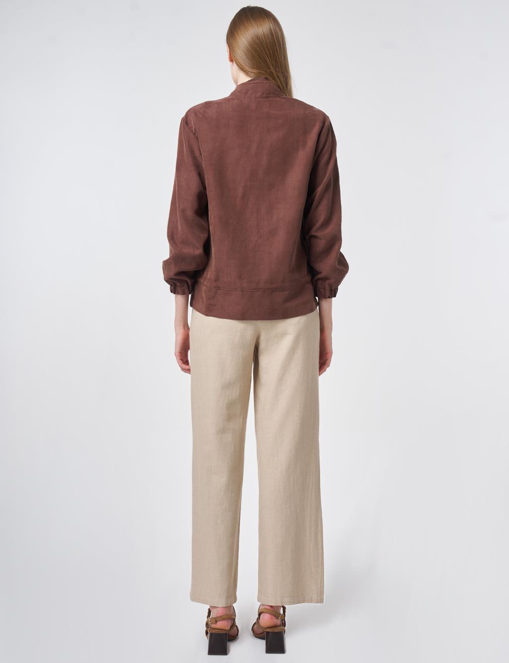 Hakim Yaka Modal Ceket Çikolata 