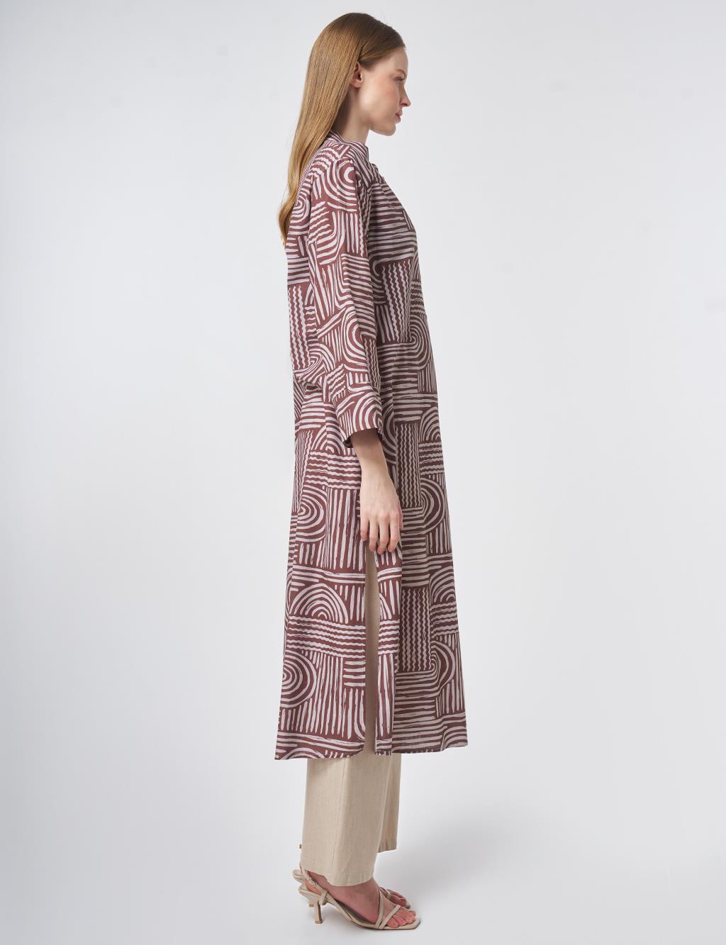 100% Cotton Mandarin Collar Tunic – Chocolate