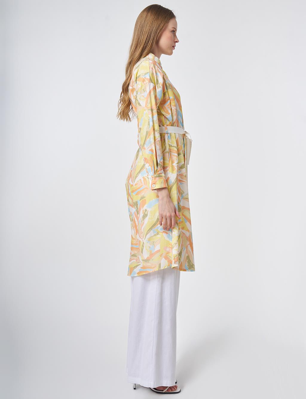 100% Cotton Mandarin Collar Long Tunic - Lime