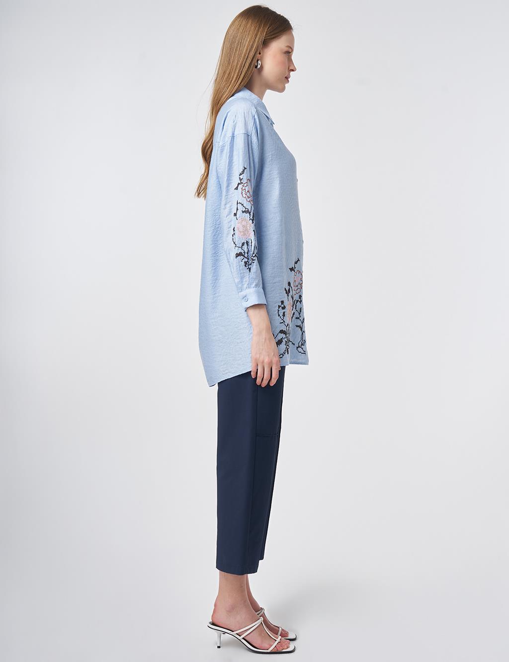 Etamine Embroidered Viscose-Cotton Tunic in Dust Smoke