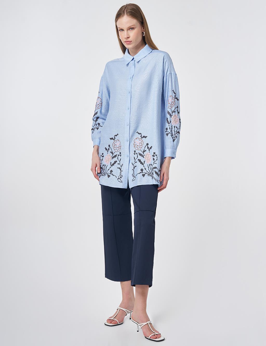 Etamine Embroidered Viscose-Cotton Tunic in Dust Smoke
