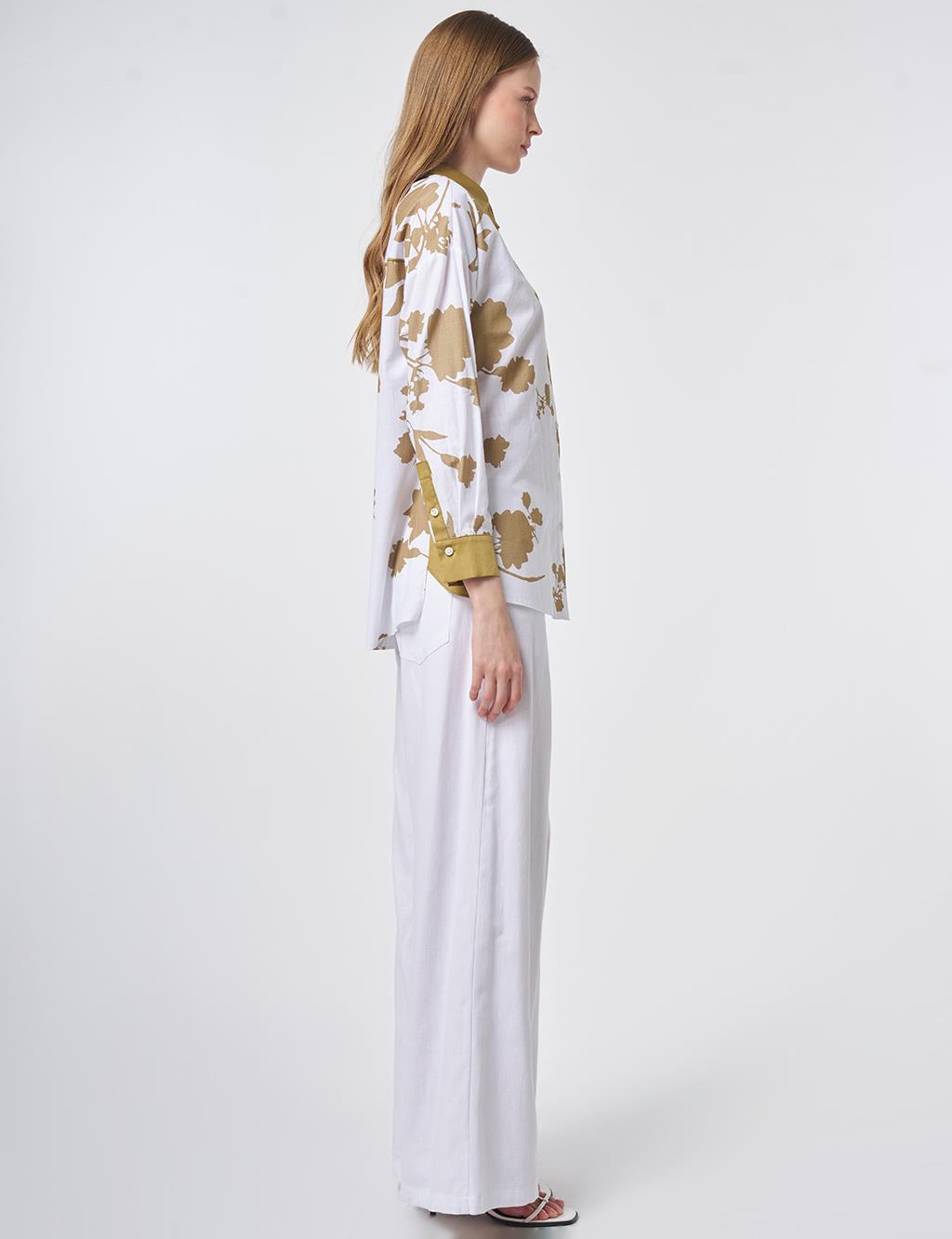 100% Cotton Leaf Pattern Tunic in Olive Green