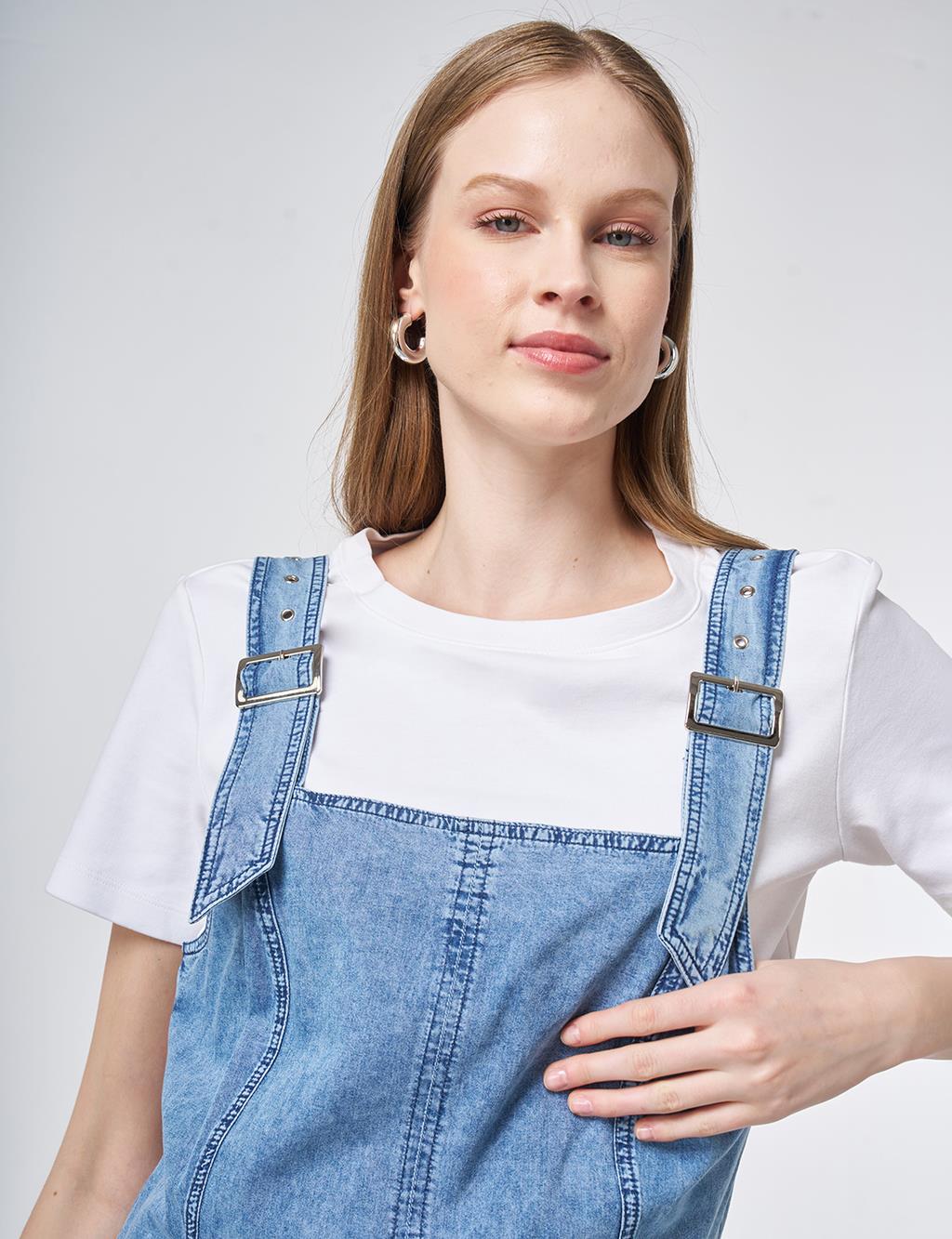 Denim Salopet Elbise Mavi