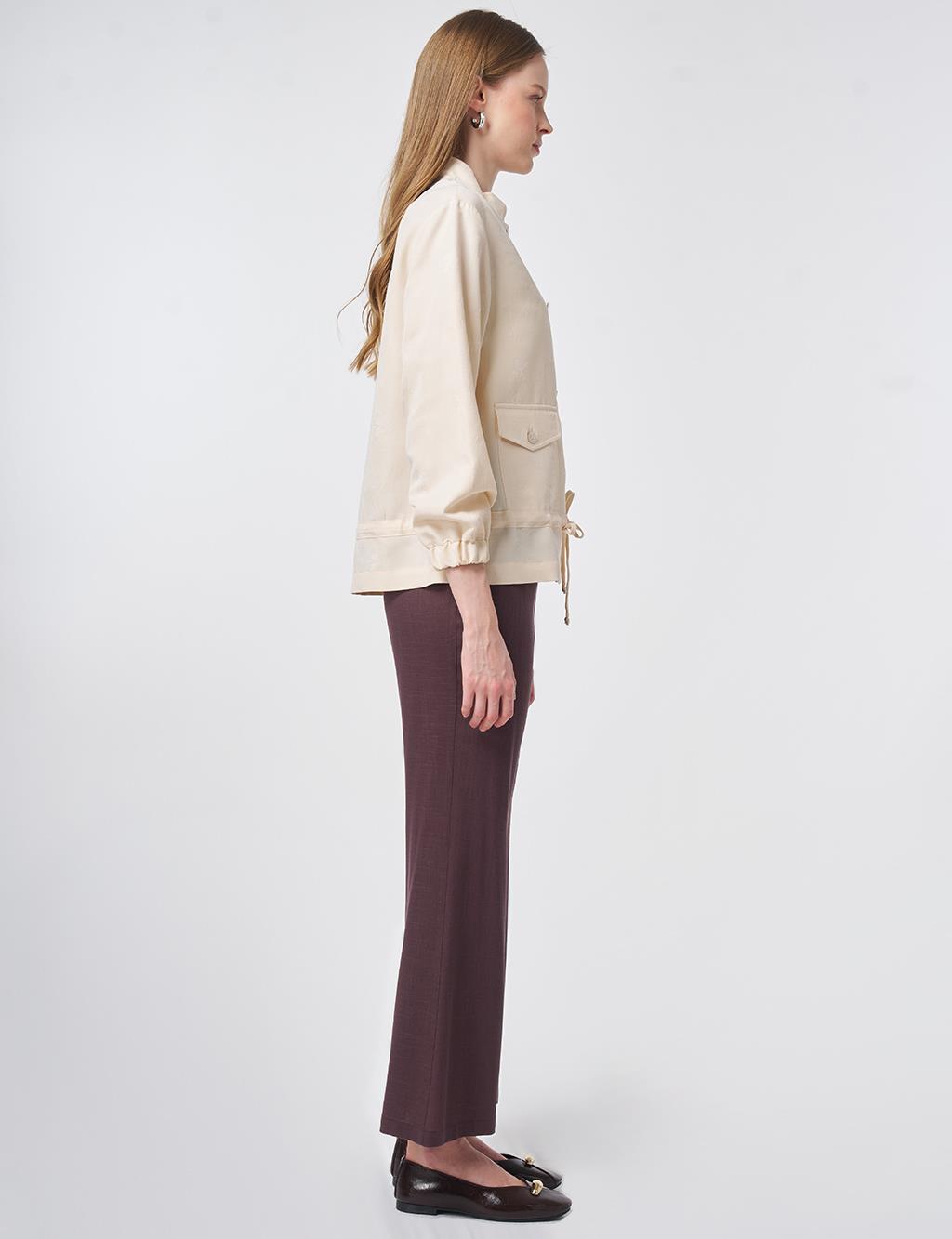Cream Stand Collar Modal Jacket
