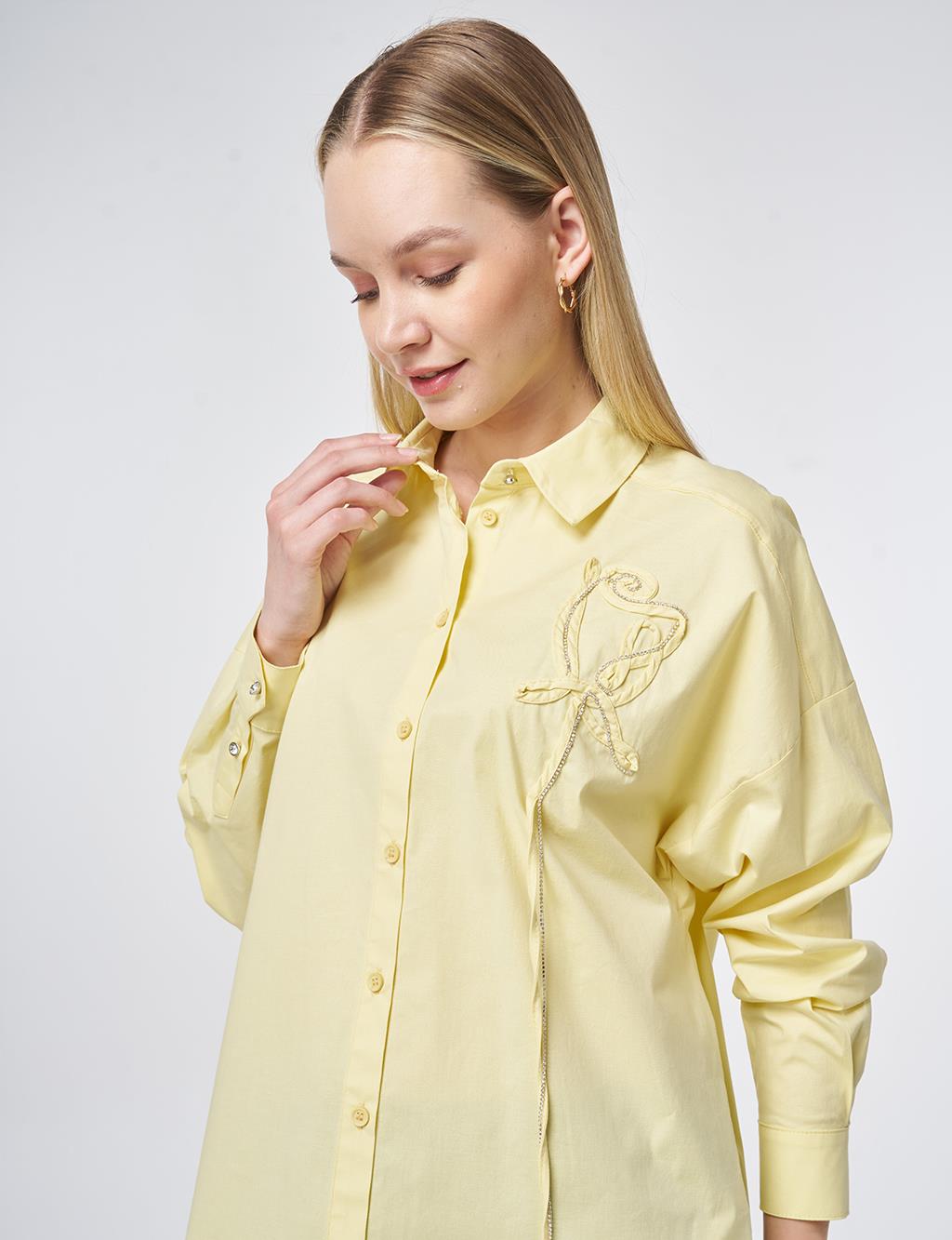 Stone Embroidered Cotton Tunic Lemon Yellow