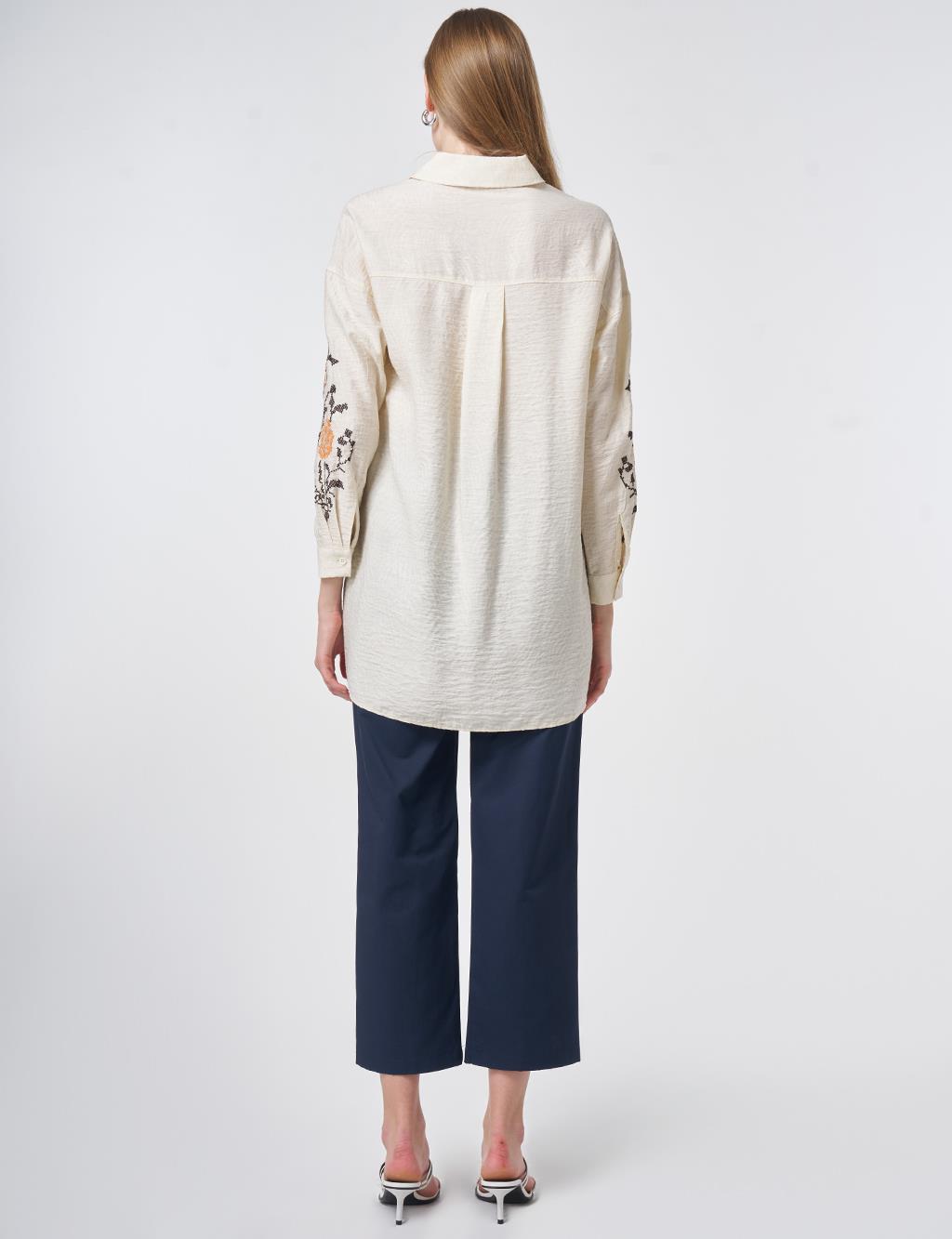 Etamine Embroidered Viscose-Cotton Tunic in Ecru