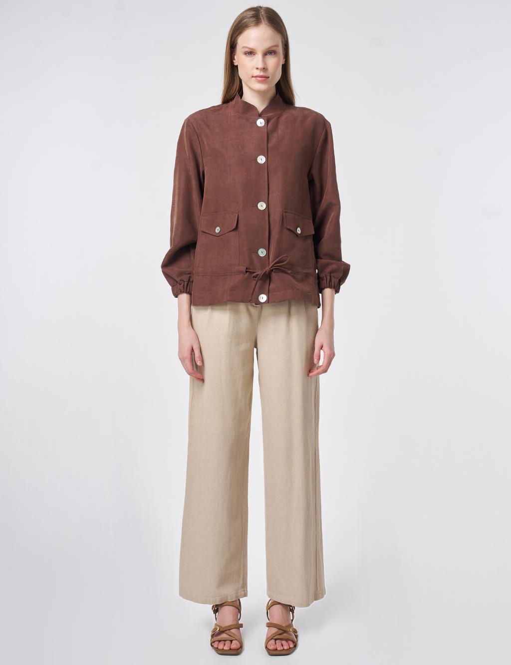 Hakim Yaka Modal Ceket Çikolata 