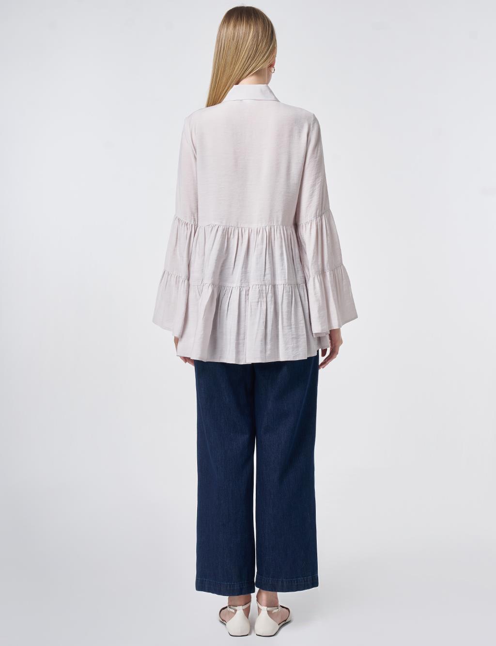 Light Grey Tiered Hem Ruffled Modal Tunic