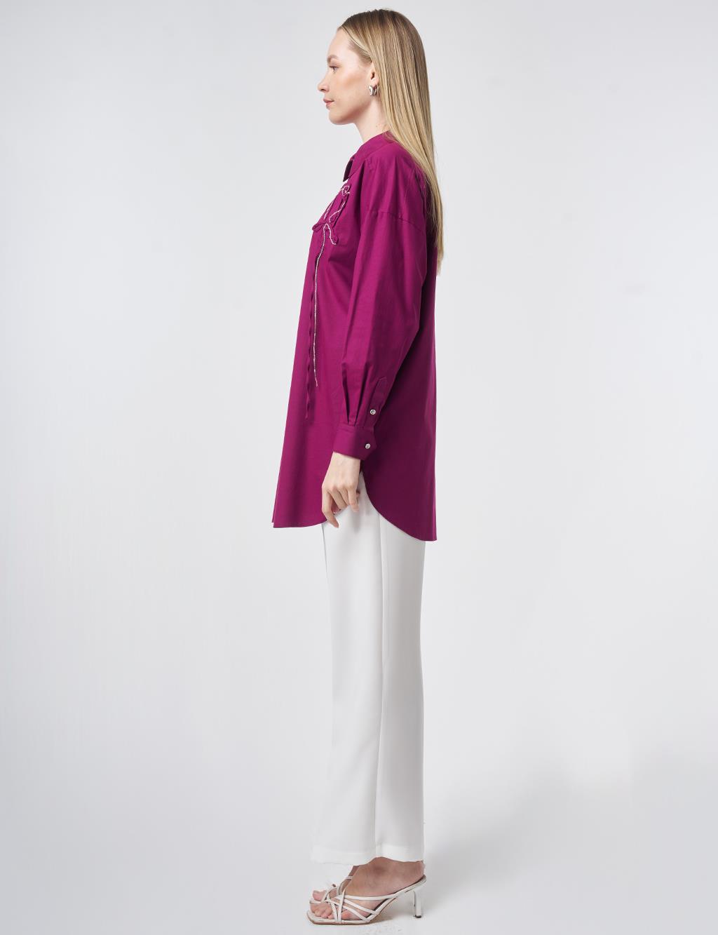 Stone Embroidered Cotton Tunic Plum