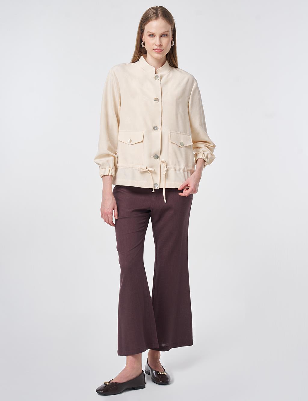 Cream Stand Collar Modal Jacket