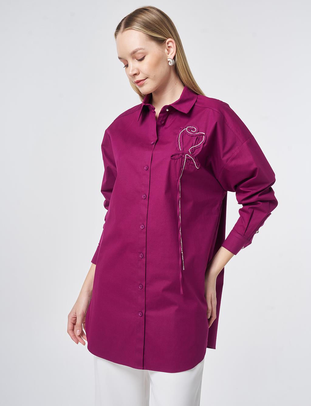 Stone Embroidered Cotton Tunic Plum