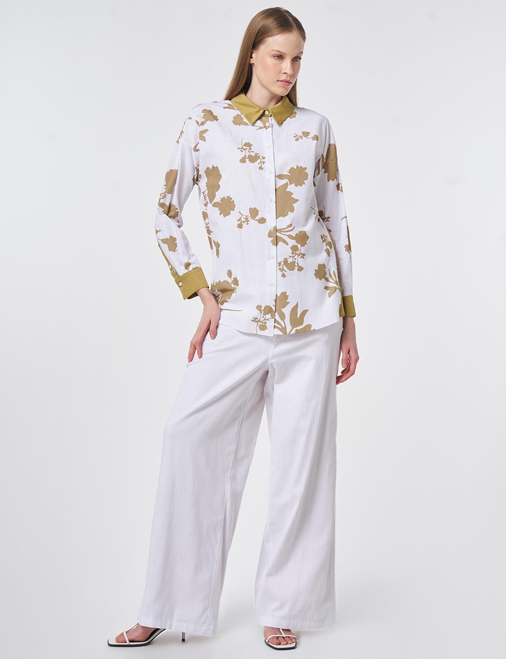 100% Cotton Leaf Pattern Tunic in Olive Green