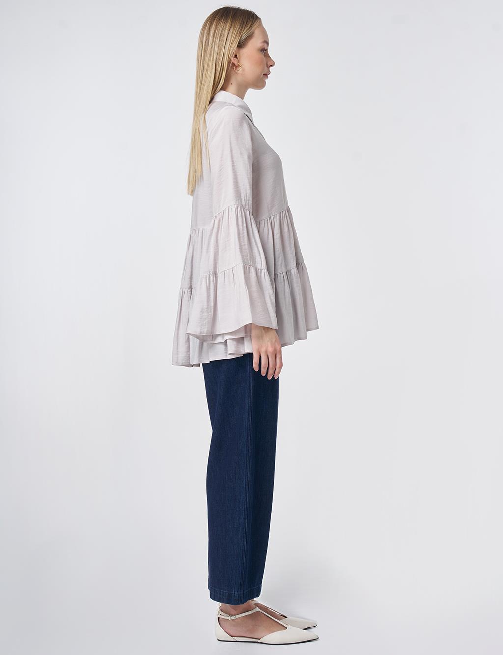 Light Grey Tiered Hem Ruffled Modal Tunic