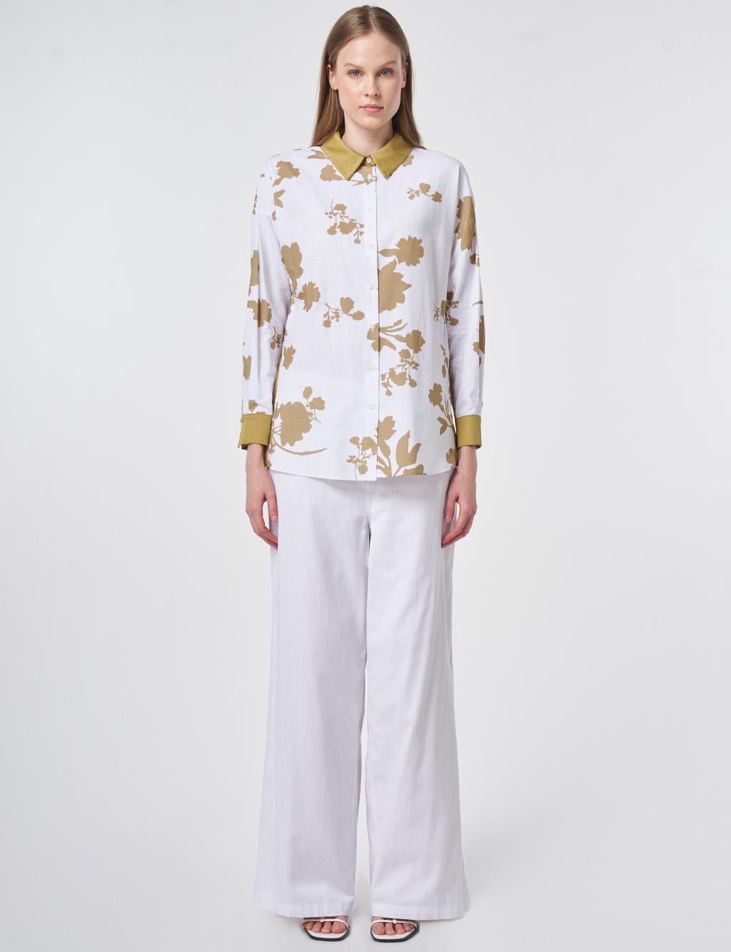 100% Cotton Leaf Pattern Tunic in Olive Green