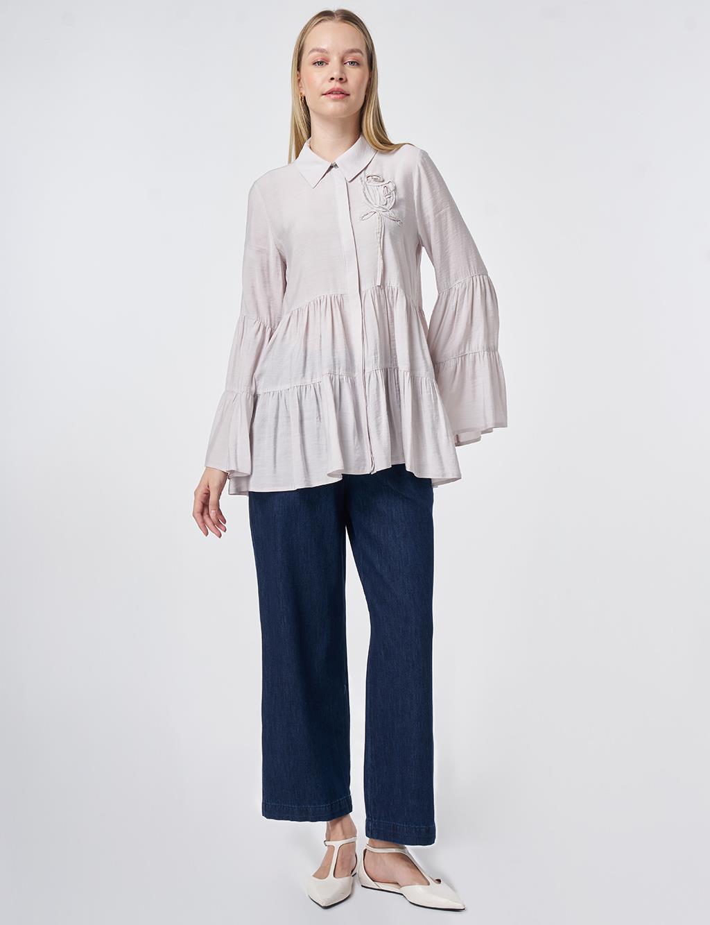 Light Grey Tiered Hem Ruffled Modal Tunic