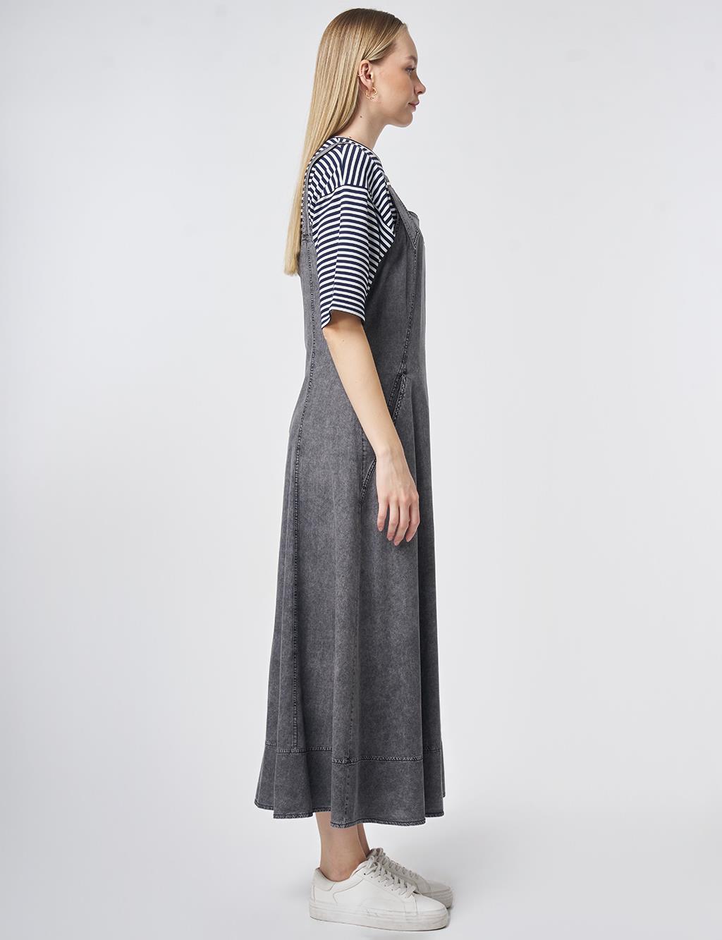 Denim Salopet Elbise Antrasit 