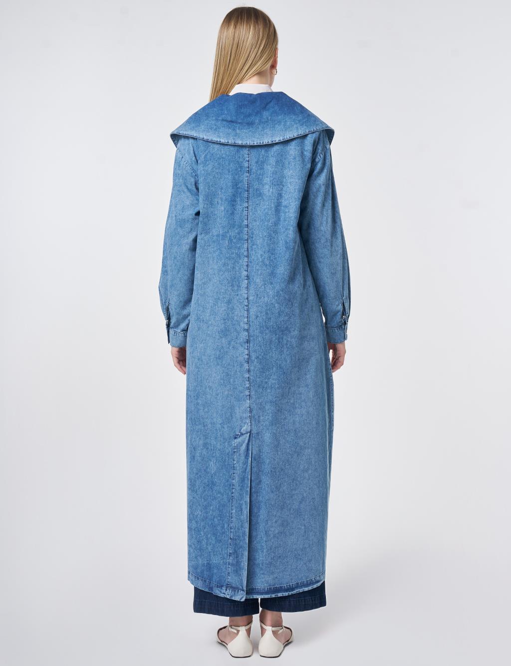 Geniş Yaka Yıkamalı Giy Çık Mavi