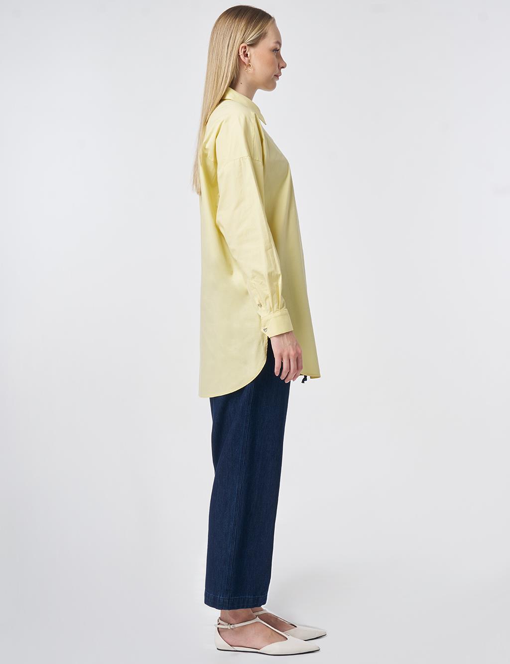 Stone Embroidered Cotton Tunic Lemon Yellow