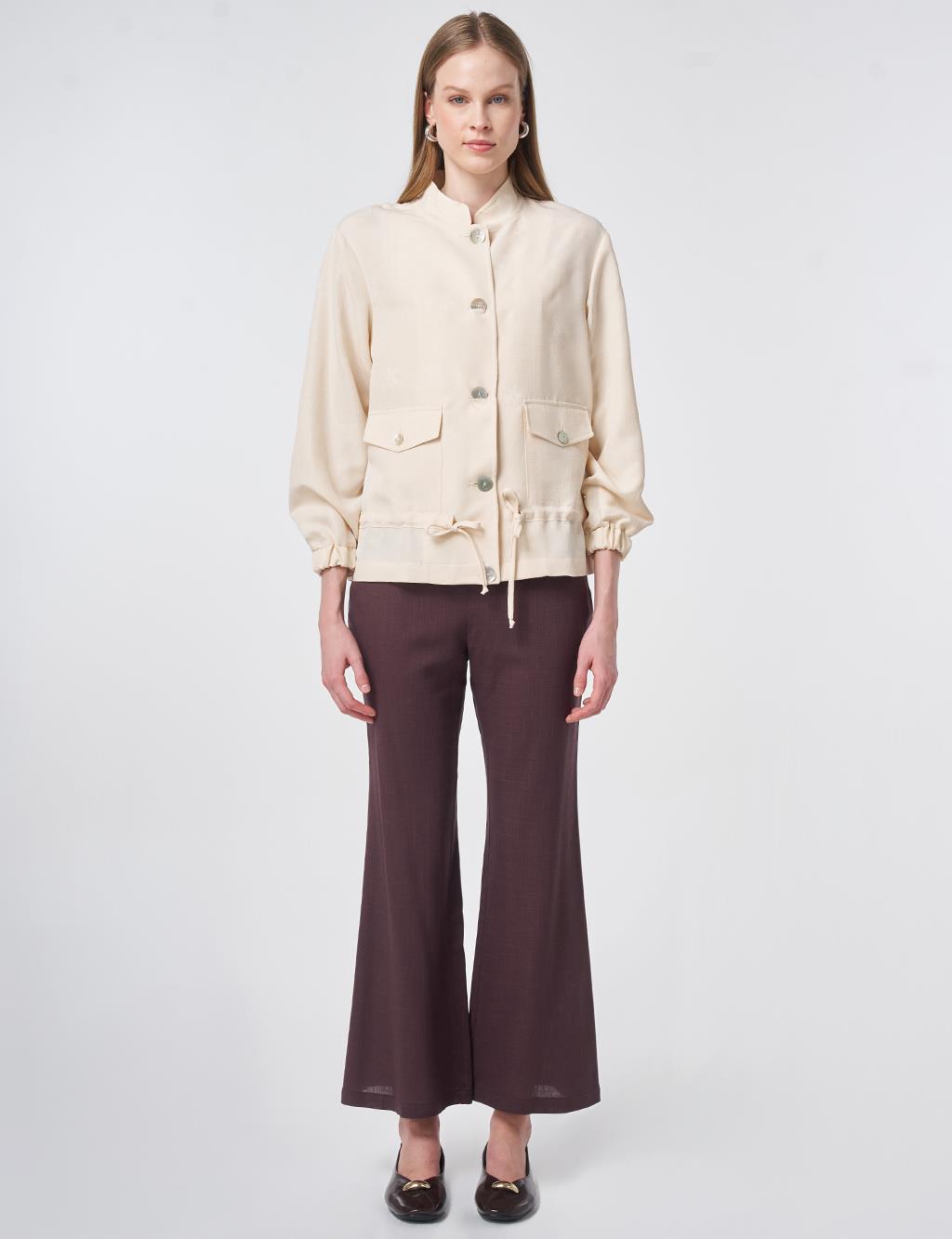 Cream Stand Collar Modal Jacket