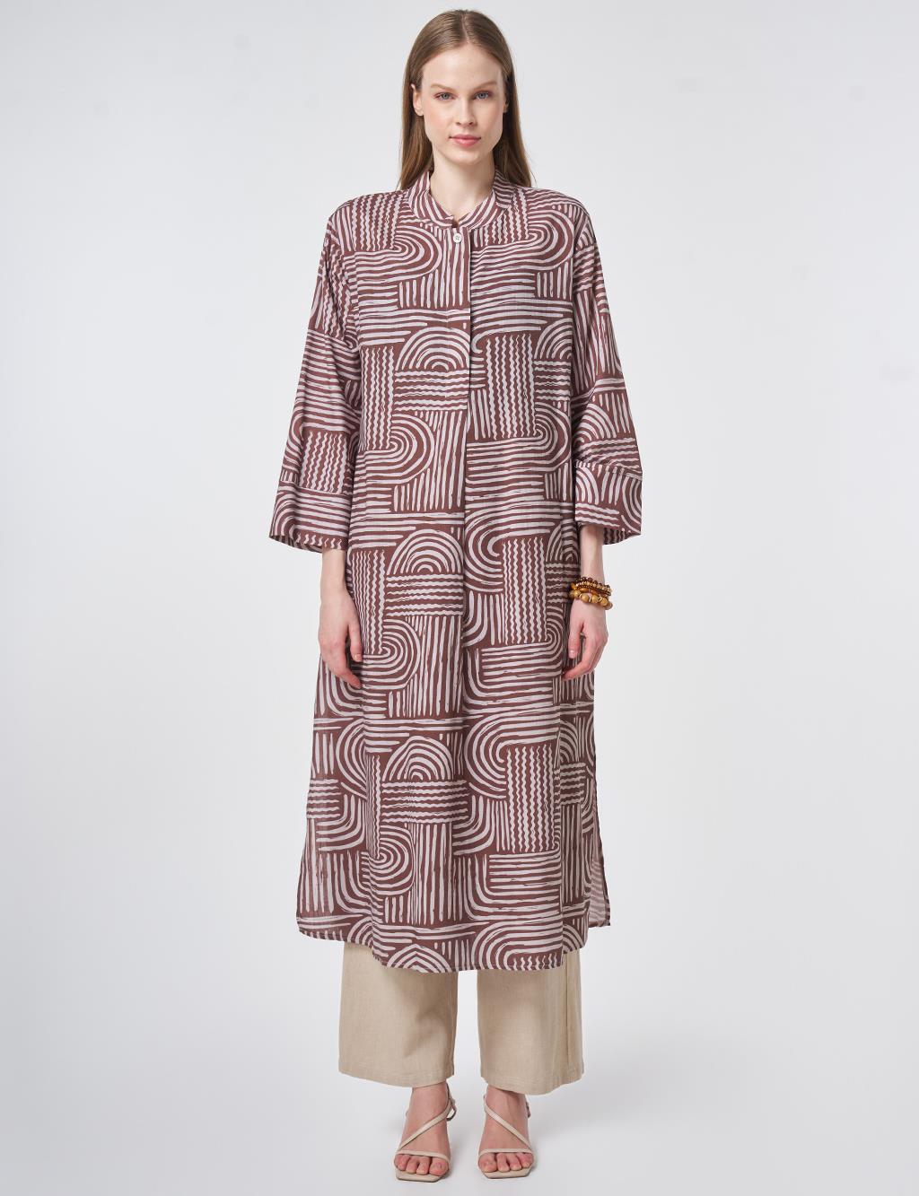 100% Cotton Mandarin Collar Tunic – Chocolate