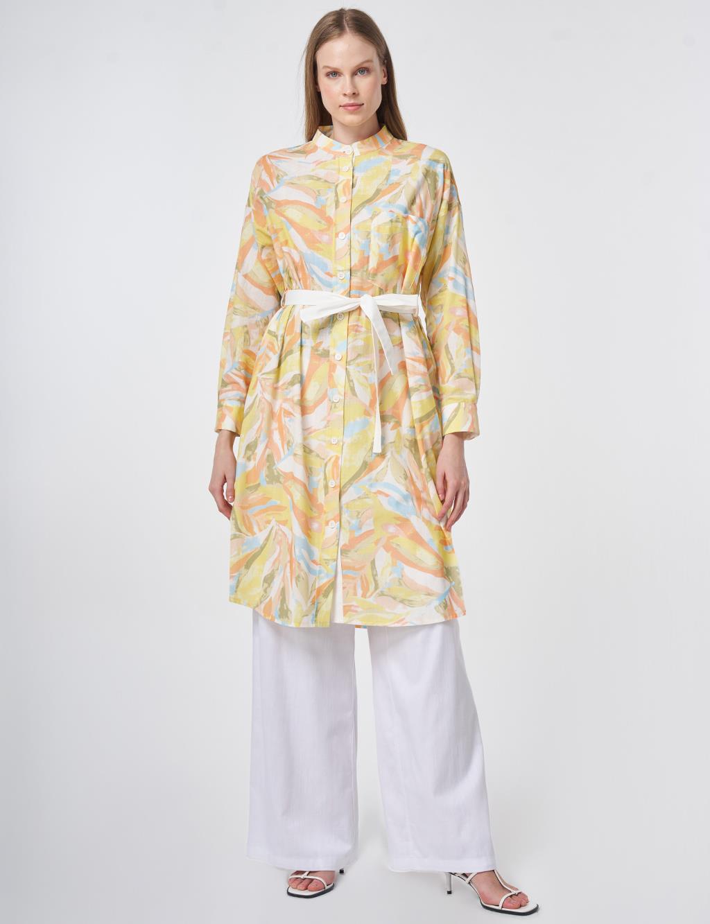 100% Cotton Mandarin Collar Long Tunic - Lime