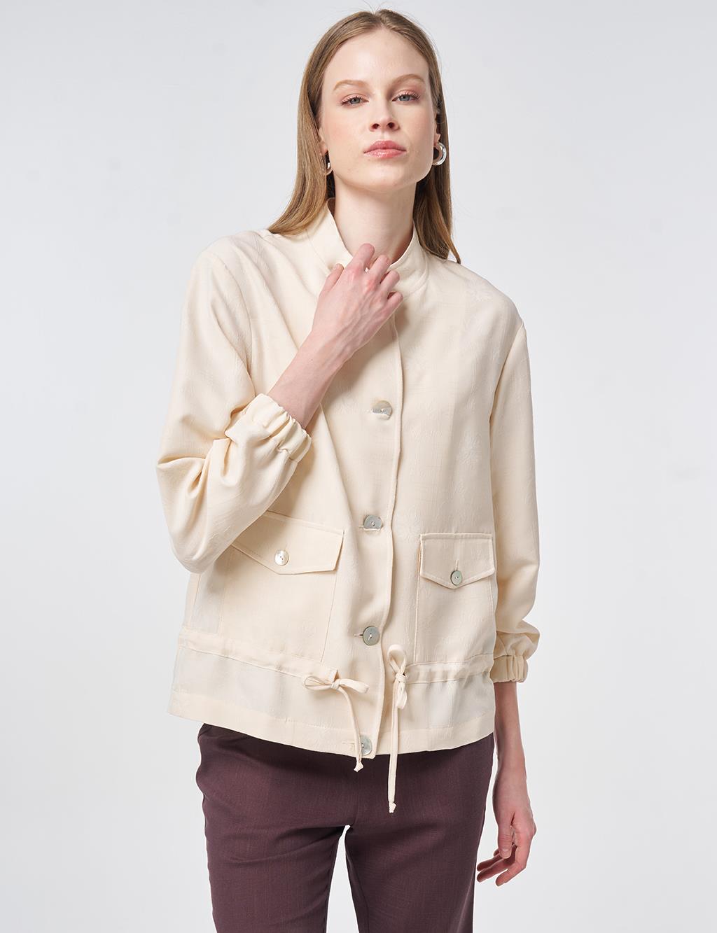 Cream Stand Collar Modal Jacket