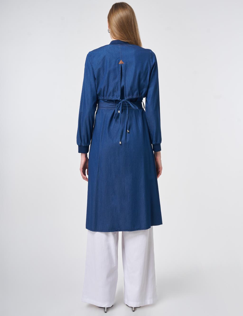 Rahat Kesim Yıkamalı Tunik İndigo