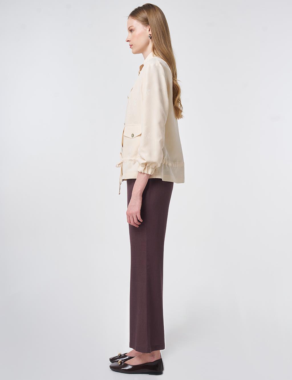 Cream Stand Collar Modal Jacket