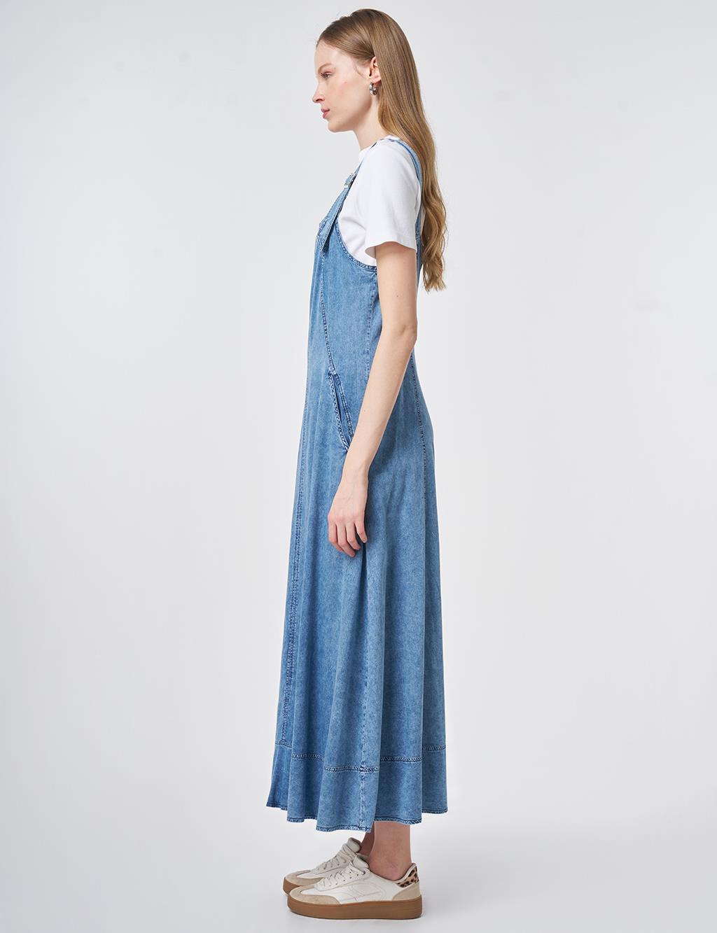 Denim Salopet Elbise Mavi