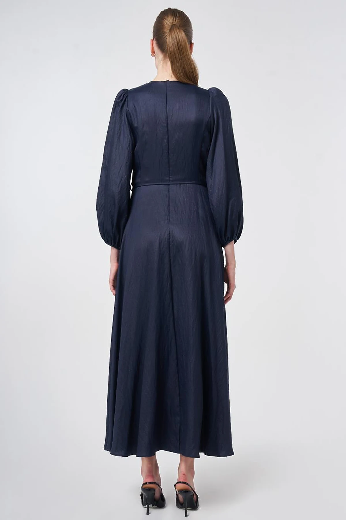 Dark Navy Floral Detail Satin Dress