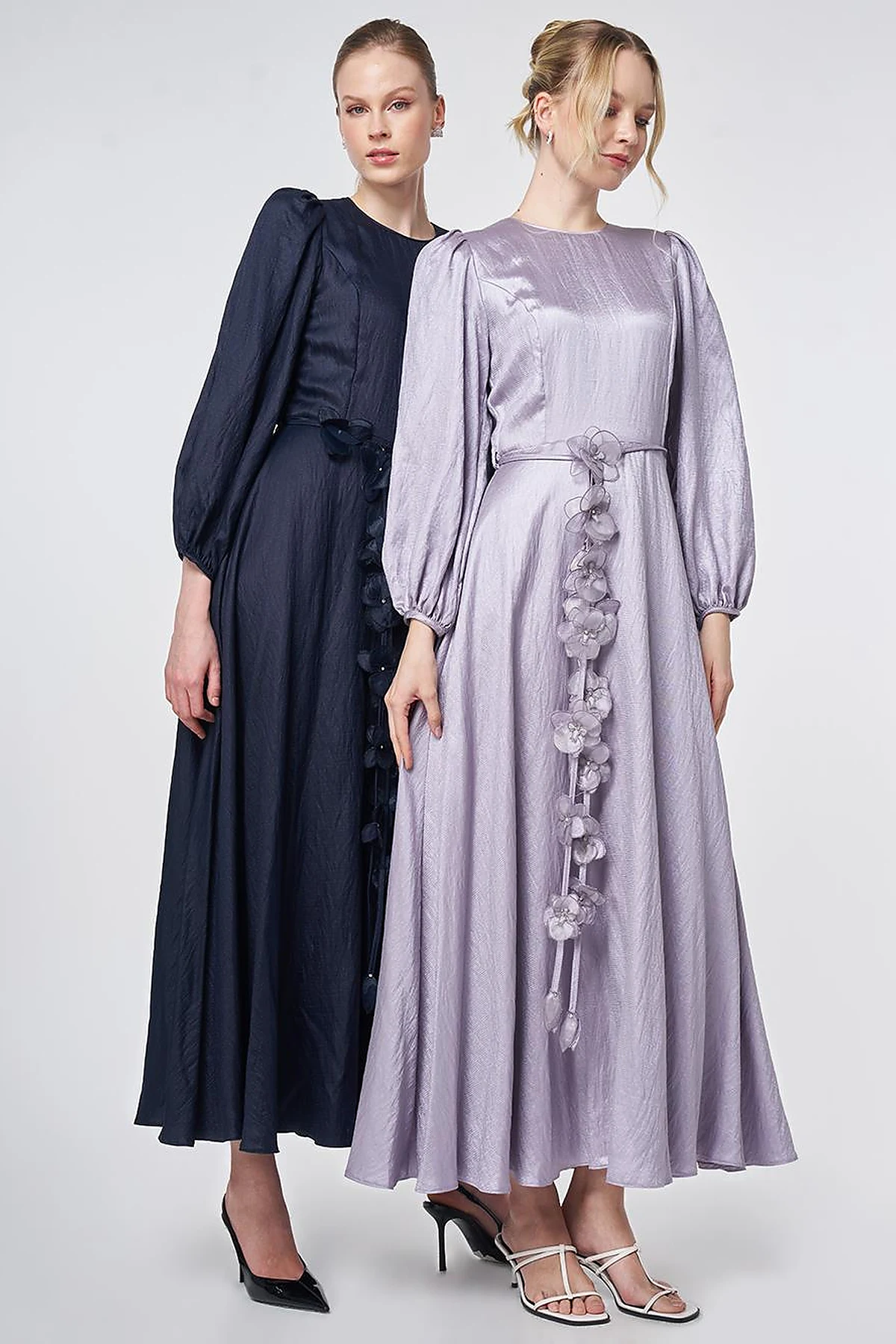 Lilac Floral Detail Satin Dress
