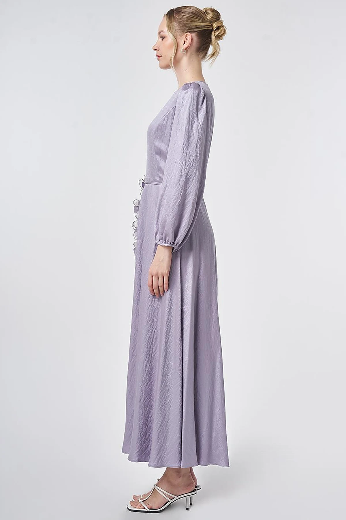 Lilac Floral Detail Satin Dress