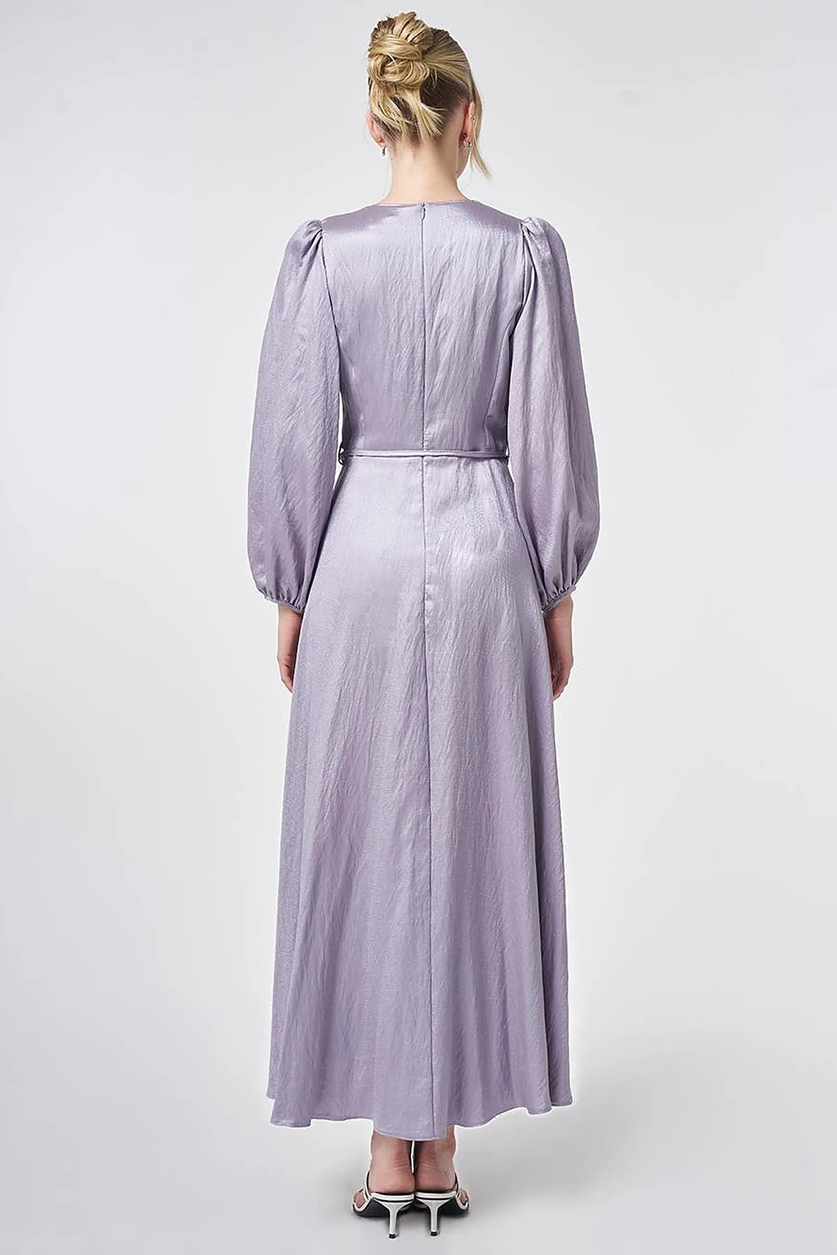 Lilac Floral Detail Satin Dress