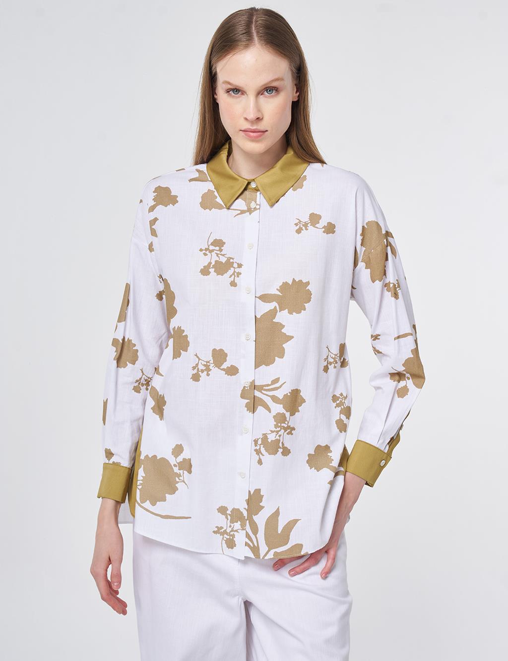 100% Cotton Leaf Pattern Tunic in Olive Green