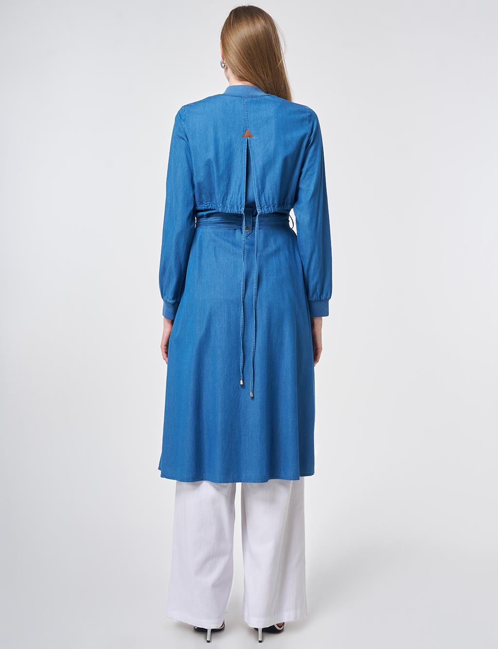 Rahat Kesim Yıkamalı Tunik Mavi