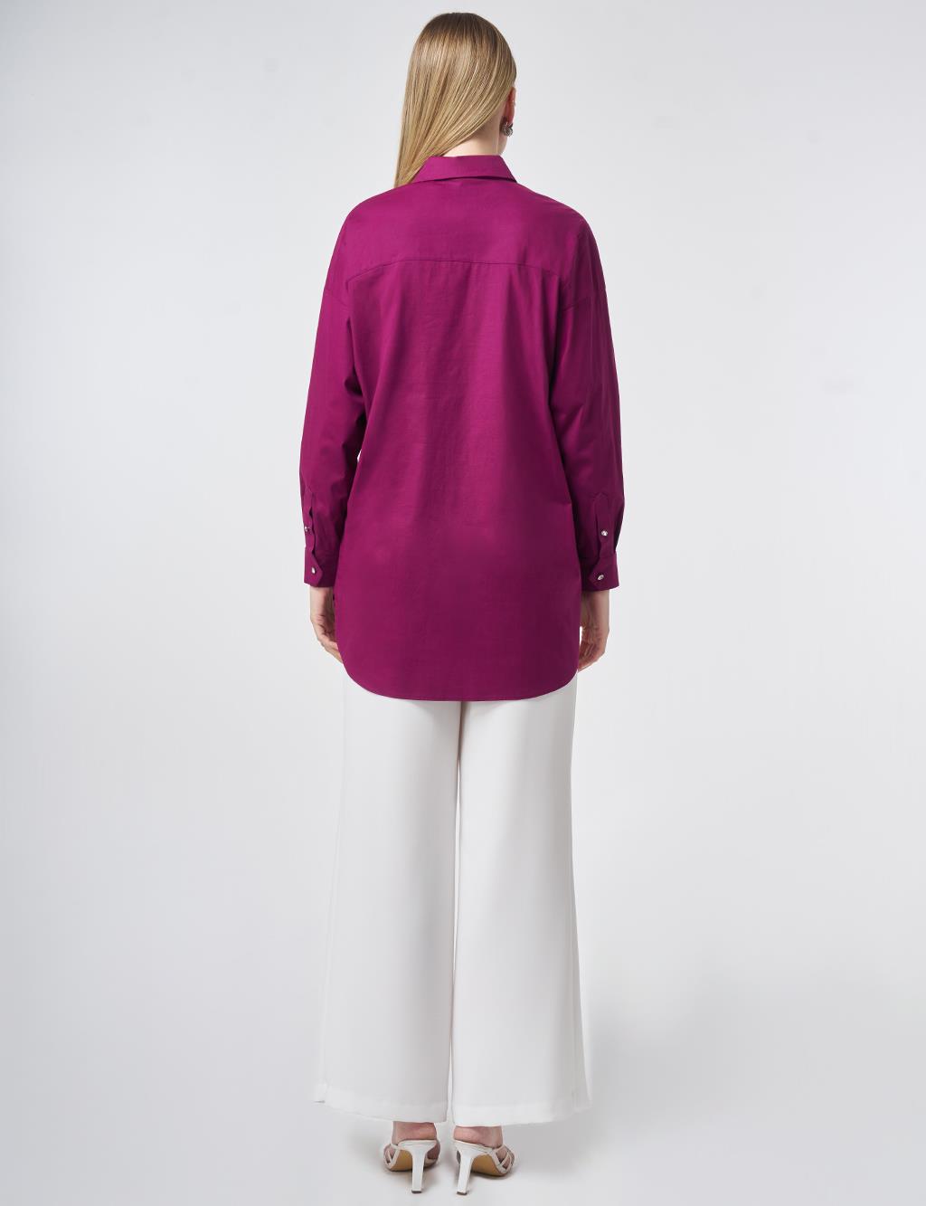 Stone Embroidered Cotton Tunic Plum