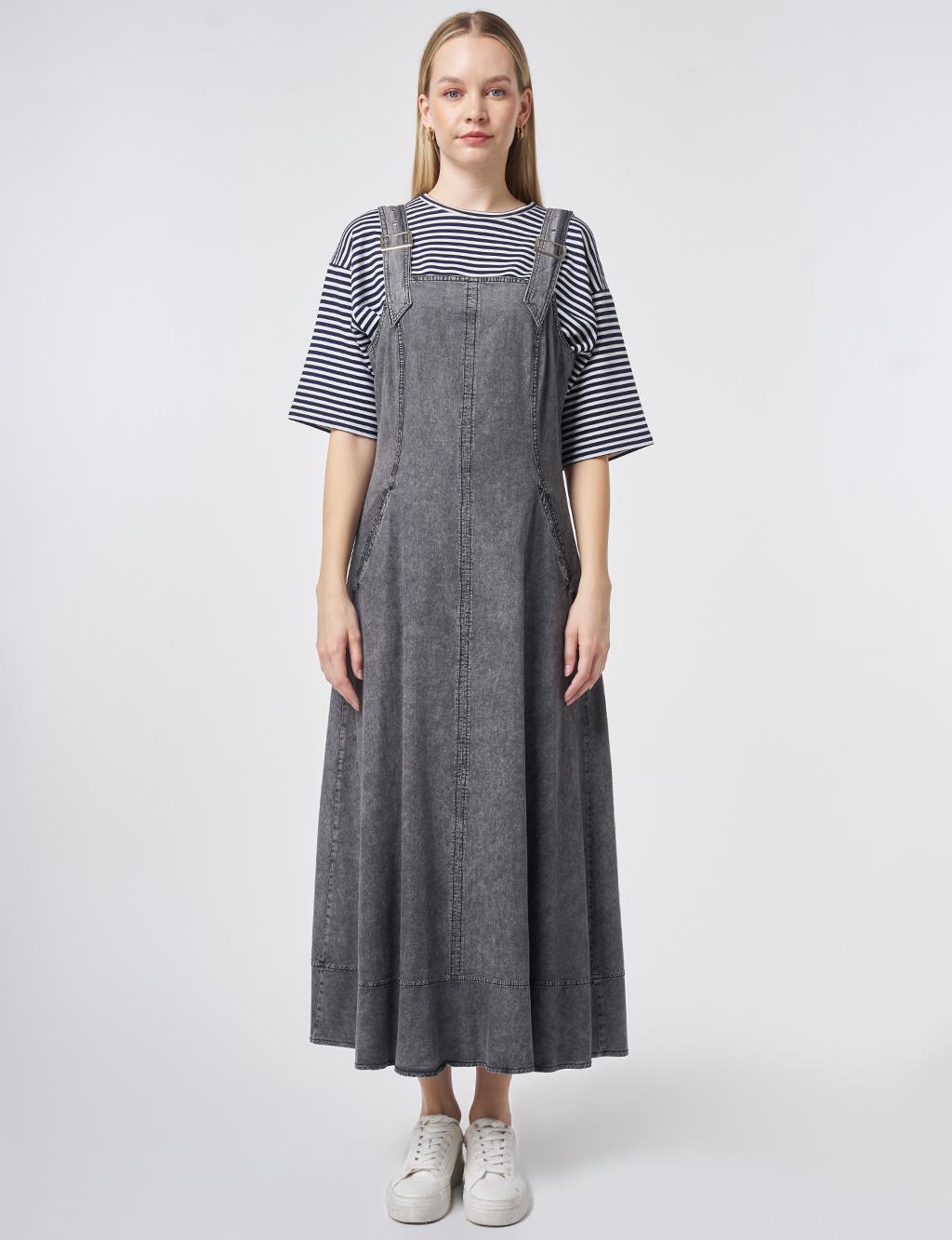 Denim Salopet Elbise Antrasit 