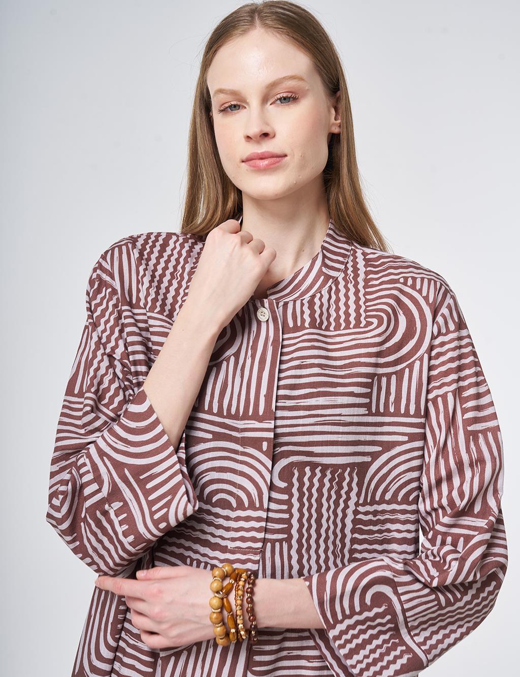 100% Cotton Mandarin Collar Tunic – Chocolate