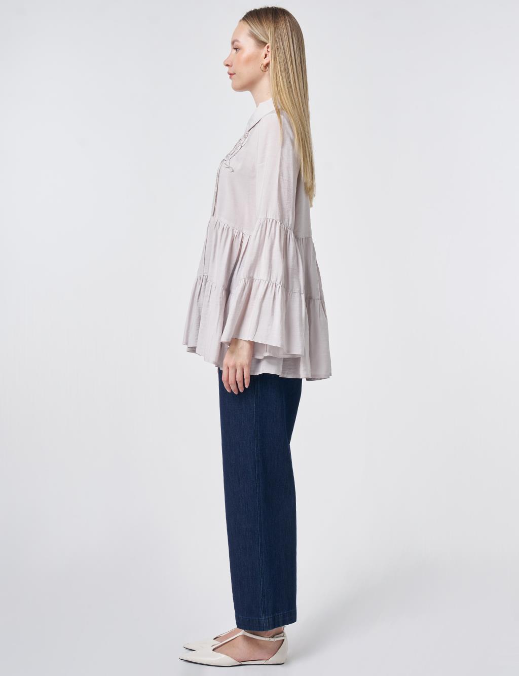 Light Grey Tiered Hem Ruffled Modal Tunic