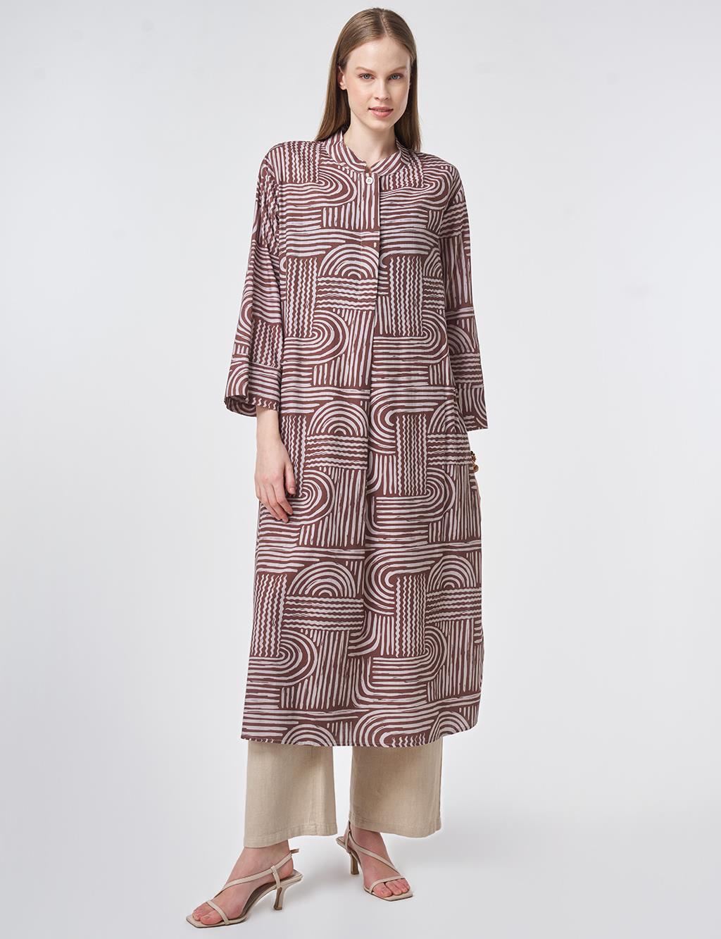 100% Cotton Mandarin Collar Tunic – Chocolate