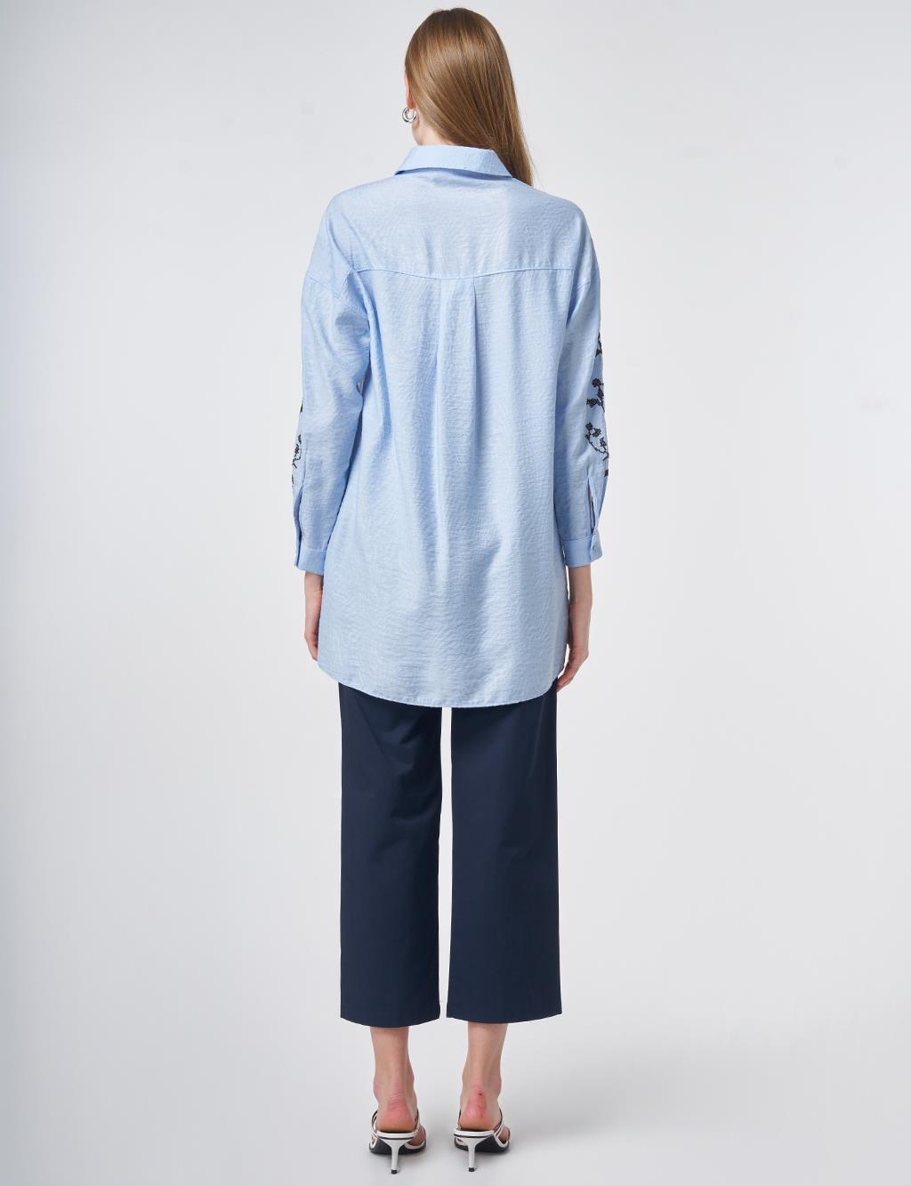 Etamine Embroidered Viscose-Cotton Tunic in Dust Smoke